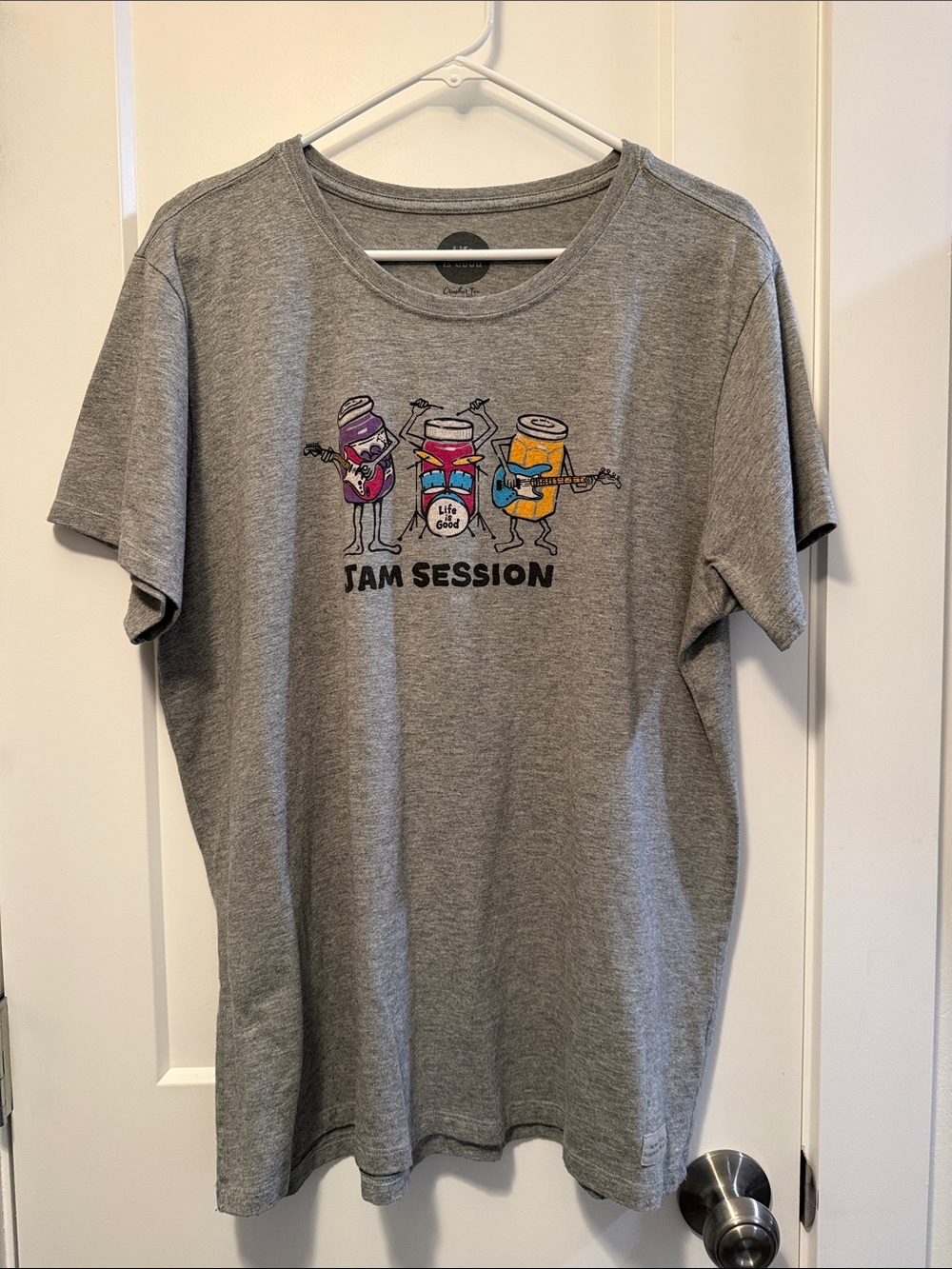 Life Is Good Men's Grey 'Jam Session' Graphic Tee w/Colorful Jar Characters XL